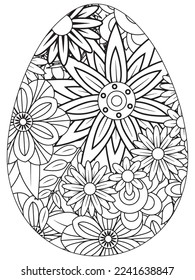 Easter Earth Day flower coloring page. A page for coloring book: fascinating and relaxing job for children and adults. Zentangle drawing. Easter coloring book art, Easter eggs vector. 