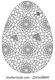 Easter Earth Day flower coloring page. A page for coloring book: fascinating and relaxing job for children and adults. Zentangle drawing. Easter coloring book art, Easter eggs vector. 