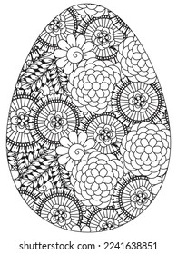 Easter Earth Day flower coloring page. A page for coloring book: fascinating and relaxing job for children and adults. Zentangle drawing. Easter coloring book art, Easter eggs vector. 