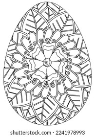 Página de coloreado de flores del Día de la Tierra de Pascua. Una página para el libro de colorear: trabajo fascinante y relajante para niños y adultos. Dibujo de Zentangle. Obra de libros para colorear la Semana Santa, vector de huevos de Pascua. 