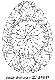 Easter Earth Day flower coloring page. A page for coloring book: fascinating and relaxing job for children and adults. Zentangle drawing. Easter coloring book art, Easter eggs vector. 