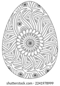 Easter Earth Day flower coloring page. A page for coloring book: fascinating and relaxing job for children and adults. Zentangle drawing. Easter coloring book art, Easter eggs vector. 