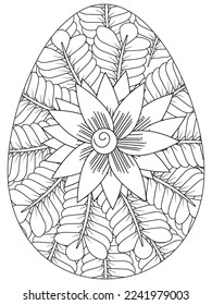 Easter Earth Day flower coloring page. A page for coloring book: fascinating and relaxing job for children and adults. Zentangle drawing. Easter coloring book art, Easter eggs vector. 