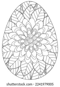 Easter Earth Day flower coloring page. A page for coloring book: fascinating and relaxing job for children and adults. Zentangle drawing. Easter coloring book art, Easter eggs vector. 