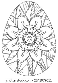 Easter Earth Day flower coloring page. A page for coloring book: fascinating and relaxing job for children and adults. Zentangle drawing. Easter coloring book art, Easter eggs vector. 