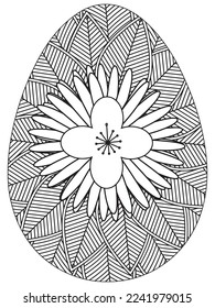 Easter Earth Day flower coloring page. A page for coloring book: fascinating and relaxing job for children and adults. Zentangle drawing. Easter coloring book art, Easter eggs vector. 