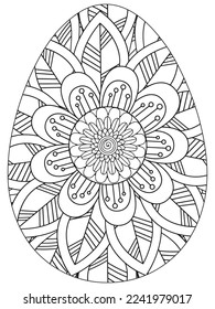 Easter Earth Day flower coloring page. A page for coloring book: fascinating and relaxing job for children and adults. Zentangle drawing. Easter coloring book art, Easter eggs vector. 