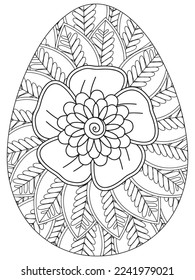 Easter Earth Day flower coloring page. A page for coloring book: fascinating and relaxing job for children and adults. Zentangle drawing. Easter coloring book art, Easter eggs vector. 