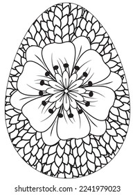 Easter Earth Day flower coloring page. A page for coloring book: fascinating and relaxing job for children and adults. Zentangle drawing. Easter coloring book art, Easter eggs vector. 