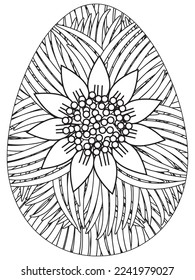 Easter Earth Day flower coloring page. A page for coloring book: fascinating and relaxing job for children and adults. Zentangle drawing. Easter coloring book art, Easter eggs vector. 