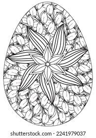 Easter Earth Day flower coloring page. A page for coloring book: fascinating and relaxing job for children and adults. Zentangle drawing. Easter coloring book art, Easter eggs vector. 