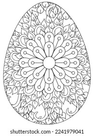 Easter Earth Day flower coloring page. A page for coloring book: fascinating and relaxing job for children and adults. Zentangle drawing. Easter coloring book art, Easter eggs vector. 