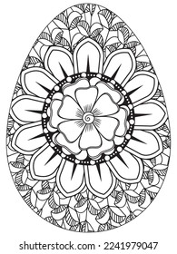 Easter Earth Day flower coloring page. A page for coloring book: fascinating and relaxing job for children and adults. Zentangle drawing. Easter coloring book art, Easter eggs vector. 