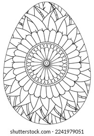 Easter Earth Day flower coloring page. A page for coloring book: fascinating and relaxing job for children and adults. Zentangle drawing. Easter coloring book art, Easter eggs vector. 