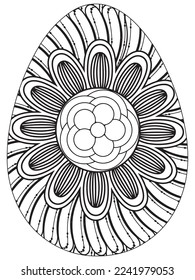 Easter Earth Day flower coloring page. A page for coloring book: fascinating and relaxing job for children and adults. Zentangle drawing. Easter coloring book art, Easter eggs vector. 