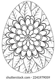 Easter Earth Day flower coloring page. A page for coloring book: fascinating and relaxing job for children and adults. Zentangle drawing. Easter coloring book art, Easter eggs vector. 