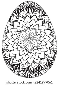 Página de coloreado de flores del Día de la Tierra de Pascua. Una página para el libro de colorear: trabajo fascinante y relajante para niños y adultos. Dibujo de Zentangle. Obra de libros para colorear la Semana Santa, vector de huevos de Pascua. 