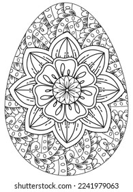 Easter Earth Day flower coloring page. A page for coloring book: fascinating and relaxing job for children and adults. Zentangle drawing. Easter coloring book art, Easter eggs vector. 