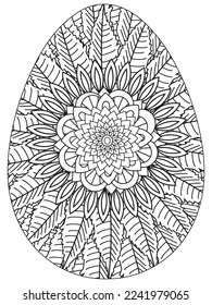 Easter Earth Day flower coloring page. A page for coloring book: fascinating and relaxing job for children and adults. Zentangle drawing. Easter coloring book art, Easter eggs vector. 