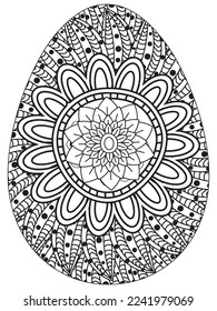 Easter Earth Day flower coloring page. A page for coloring book: fascinating and relaxing job for children and adults. Zentangle drawing. Easter coloring book art, Easter eggs vector. 