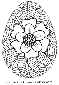 Easter Earth Day flower coloring page. A page for coloring book: fascinating and relaxing job for children and adults. Zentangle drawing. Easter coloring book art, Easter eggs vector. 
