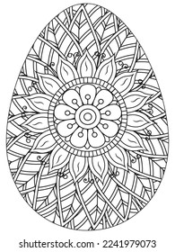 Easter Earth Day flower coloring page. A page for coloring book: fascinating and relaxing job for children and adults. Zentangle drawing. Easter coloring book art, Easter eggs vector. 