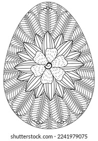 Easter Earth Day flower coloring page. A page for coloring book: fascinating and relaxing job for children and adults. Zentangle drawing. Easter coloring book art, Easter eggs vector. 