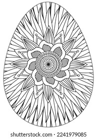 Easter Earth Day flower coloring page. A page for coloring book: fascinating and relaxing job for children and adults. Zentangle drawing. Easter coloring book art, Easter eggs vector. 