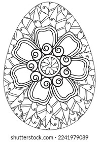 Easter Earth Day flower coloring page. A page for coloring book: fascinating and relaxing job for children and adults. Zentangle drawing. Easter coloring book art, Easter eggs vector. 