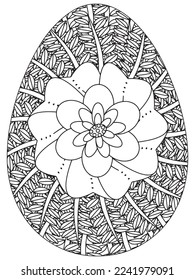 Easter Earth Day flower coloring page. A page for coloring book: fascinating and relaxing job for children and adults. Zentangle drawing. Easter coloring book art, Easter eggs vector. 