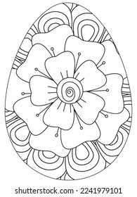 Easter Earth Day flower coloring page. A page for coloring book: fascinating and relaxing job for children and adults. Zentangle drawing. Easter coloring book art, Easter eggs vector. 