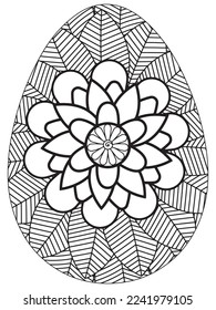 Easter Earth Day flower coloring page. A page for coloring book: fascinating and relaxing job for children and adults. Zentangle drawing. Easter coloring book art, Easter eggs vector. 