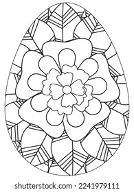 Easter Earth Day flower coloring page. A page for coloring book: fascinating and relaxing job for children and adults. Zentangle drawing. Easter coloring book art, Easter eggs vector. 