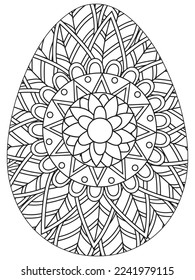 Easter Earth Day flower coloring page. A page for coloring book: fascinating and relaxing job for children and adults. Zentangle drawing. Easter coloring book art, Easter eggs vector. 