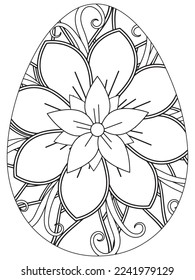 Easter Earth Day flower coloring page. A page for coloring book: fascinating and relaxing job for children and adults. Zentangle drawing. Easter coloring book art, Easter eggs vector. 