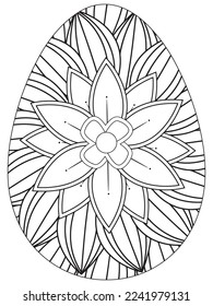 Easter Earth Day flower coloring page. A page for coloring book: fascinating and relaxing job for children and adults. Zentangle drawing. Easter coloring book art, Easter eggs vector. 