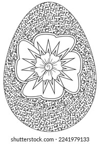 Easter Earth Day flower coloring page. A page for coloring book: fascinating and relaxing job for children and adults. Zentangle drawing. Easter coloring book art, Easter eggs vector. 