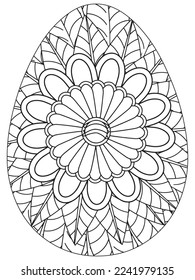 Easter Earth Day flower coloring page. A page for coloring book: fascinating and relaxing job for children and adults. Zentangle drawing. Easter coloring book art, Easter eggs vector. 