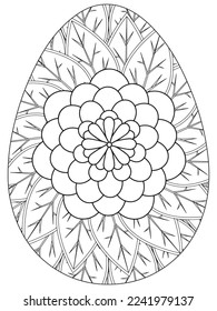 Easter Earth Day flower coloring page. A page for coloring book: fascinating and relaxing job for children and adults. Zentangle drawing. Easter coloring book art, Easter eggs vector. 