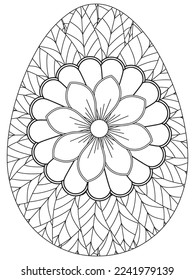 Easter Earth Day flower coloring page. A page for coloring book: fascinating and relaxing job for children and adults. Zentangle drawing. Easter coloring book art, Easter eggs vector. 