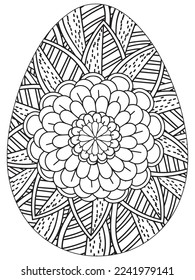 Easter Earth Day flower coloring page. A page for coloring book: fascinating and relaxing job for children and adults. Zentangle drawing. Easter coloring book art, Easter eggs vector. 