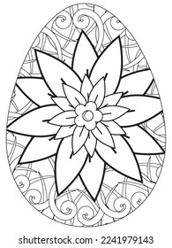 Easter Earth Day flower coloring page. A page for coloring book: fascinating and relaxing job for children and adults. Zentangle drawing. Easter coloring book art, Easter eggs vector. 