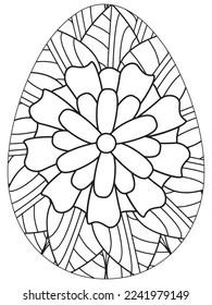 Easter Earth Day flower coloring page. A page for coloring book: fascinating and relaxing job for children and adults. Zentangle drawing. Easter coloring book art, Easter eggs vector. 