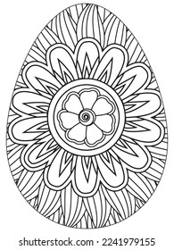 Easter Earth Day flower coloring page. A page for coloring book: fascinating and relaxing job for children and adults. Zentangle drawing. Easter coloring book art, Easter eggs vector. 