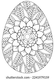Easter Earth Day flower coloring page. A page for coloring book: fascinating and relaxing job for children and adults. Zentangle drawing. Easter coloring book art, Easter eggs vector.  - Shutterstock ID 2241979159