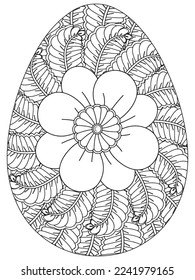 Easter Earth Day flower coloring page. A page for coloring book: fascinating and relaxing job for children and adults. Zentangle drawing. Easter coloring book art, Easter eggs vector. 