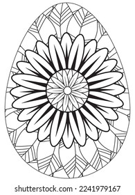 Easter Earth Day flower coloring page. A page for coloring book: fascinating and relaxing job for children and adults. Zentangle drawing. Easter coloring book art, Easter eggs vector. 