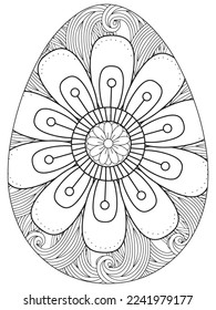 Easter Earth Day flower coloring page. A page for coloring book: fascinating and relaxing job for children and adults. Zentangle drawing. Easter coloring book art, Easter eggs vector. 