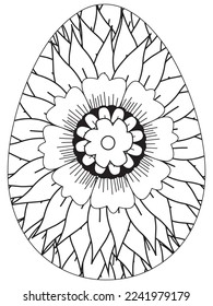Página de coloreado de flores del Día de la Tierra de Pascua. Una página para el libro de colorear: trabajo fascinante y relajante para niños y adultos. Dibujo de Zentangle. Obra de libros para colorear la Semana Santa, vector de huevos de Pascua. 
