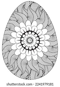 Easter Earth Day flower coloring page. A page for coloring book: fascinating and relaxing job for children and adults. Zentangle drawing. Easter coloring book art, Easter eggs vector. 